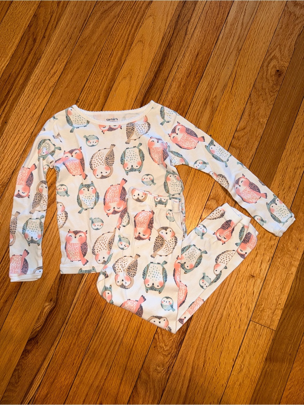 Carter's Girls' White Owl Print Long-Sleeve Pajama Set and Lemon PJ set LOT OF 2